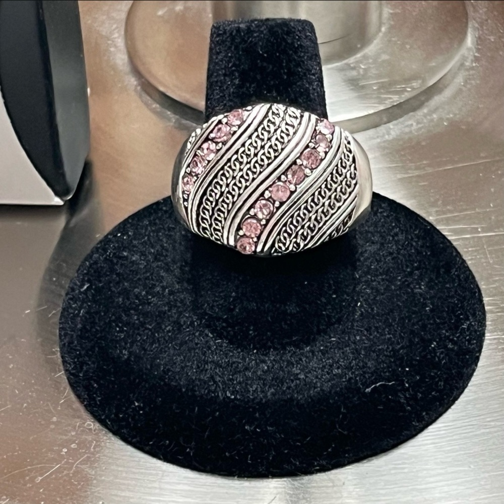 ⚠️ Alexandria Silver Ring | Avon | Pink CZ Crystals Waves | size 8 | New NWT
